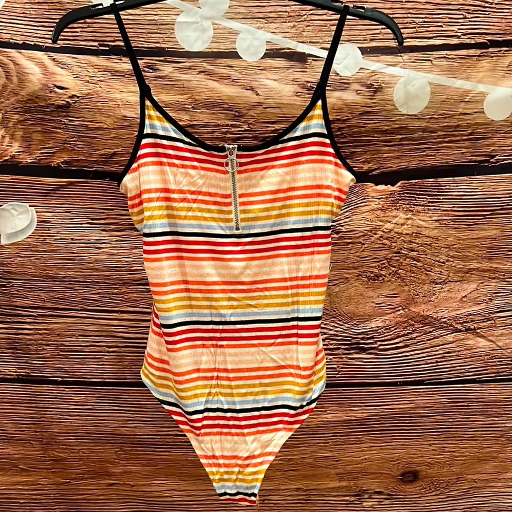 EXPRESS SPAGHETTI STRAP COLORFUL STRIPED BODYSUIT